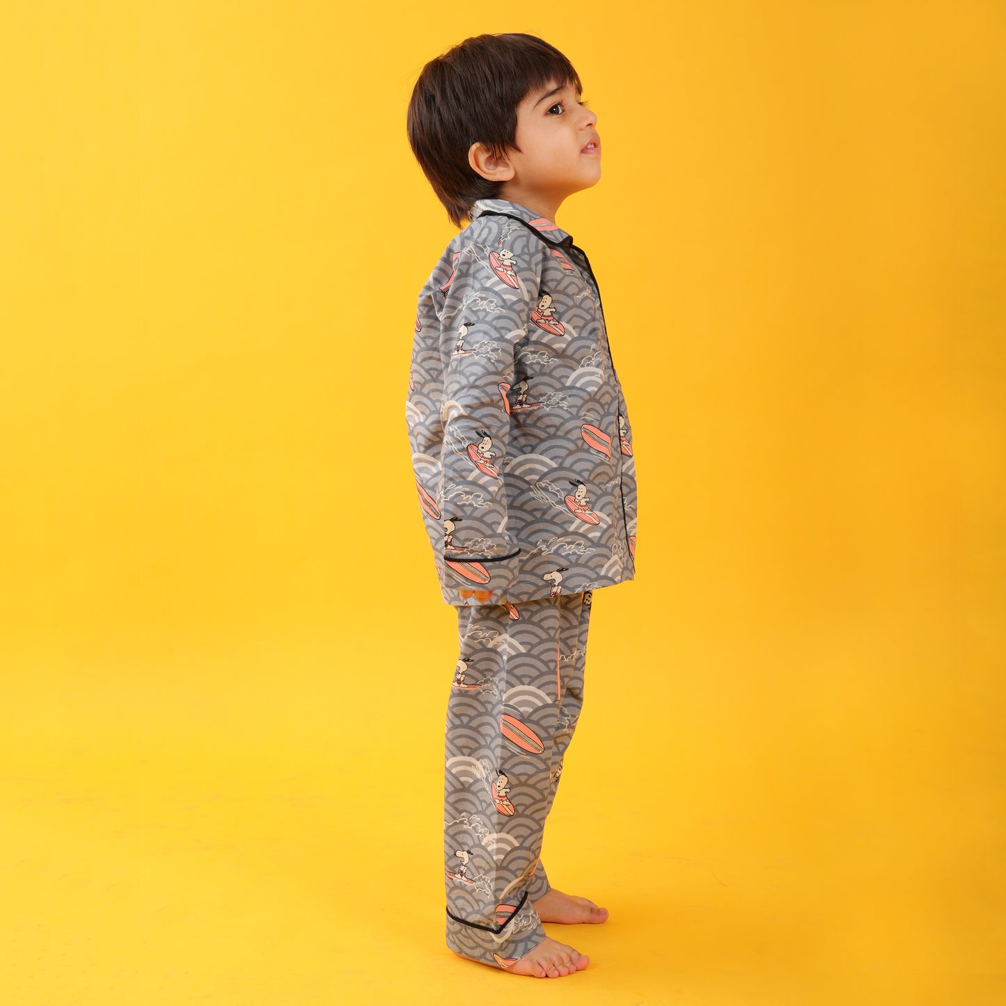 Textile Grey / Ice Skating Printed Full Sleeves Cotton kids Night Suit Set image 5