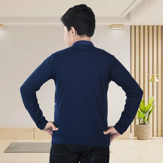 Navy Blue /Printed Full Sleeves Pure Cotton Boys T-shirt Attached with Shrug image 1