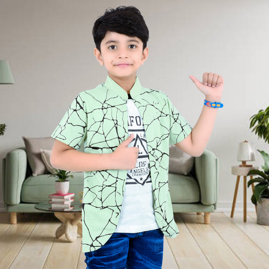 Pista Green /Printed Half Sleeves Pure Cotton Boys T-shirt Attached with Shrug image 1