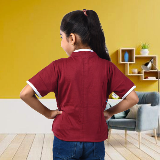 Maroon /Printed Half Sleeves Pure Cotton Girls T-shirt Attached with Shrug image 1