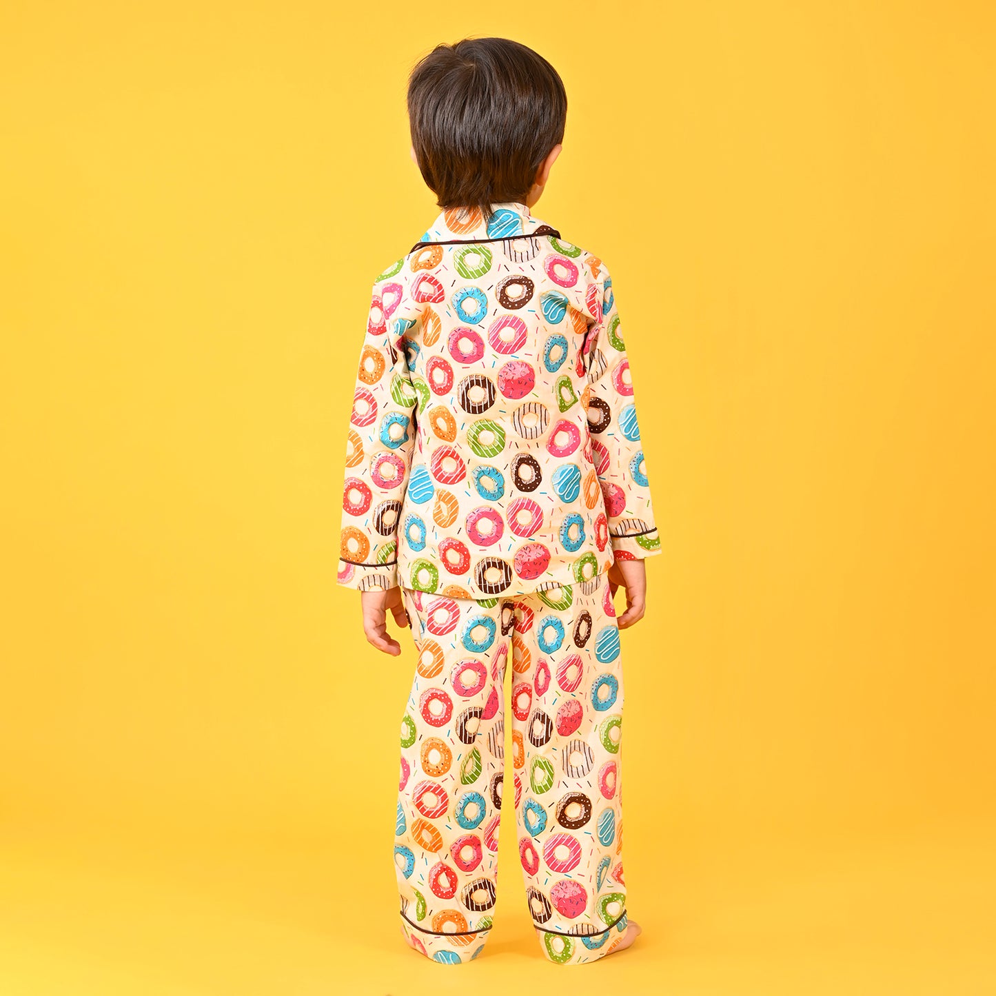 Multicolour / Donat Printed Full Sleeves Cotton Kids Night Suit image 5