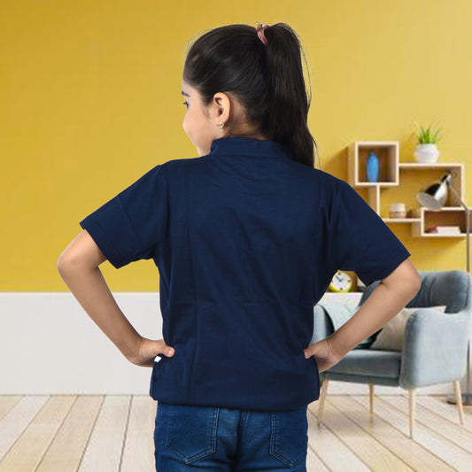 Navy Blue /Printed Half Sleeves Pure Cotton Girls T-shirt Attached with Shrug image 1