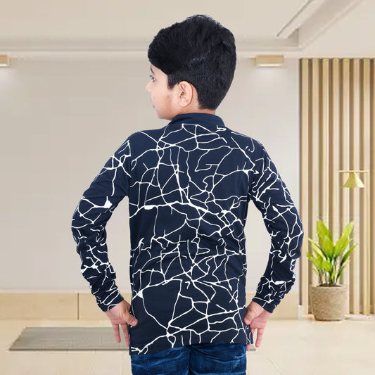 Navy Blue /Printed Full Sleeves Pure Cotton Boys T-shirt Attached with Shrug image 1