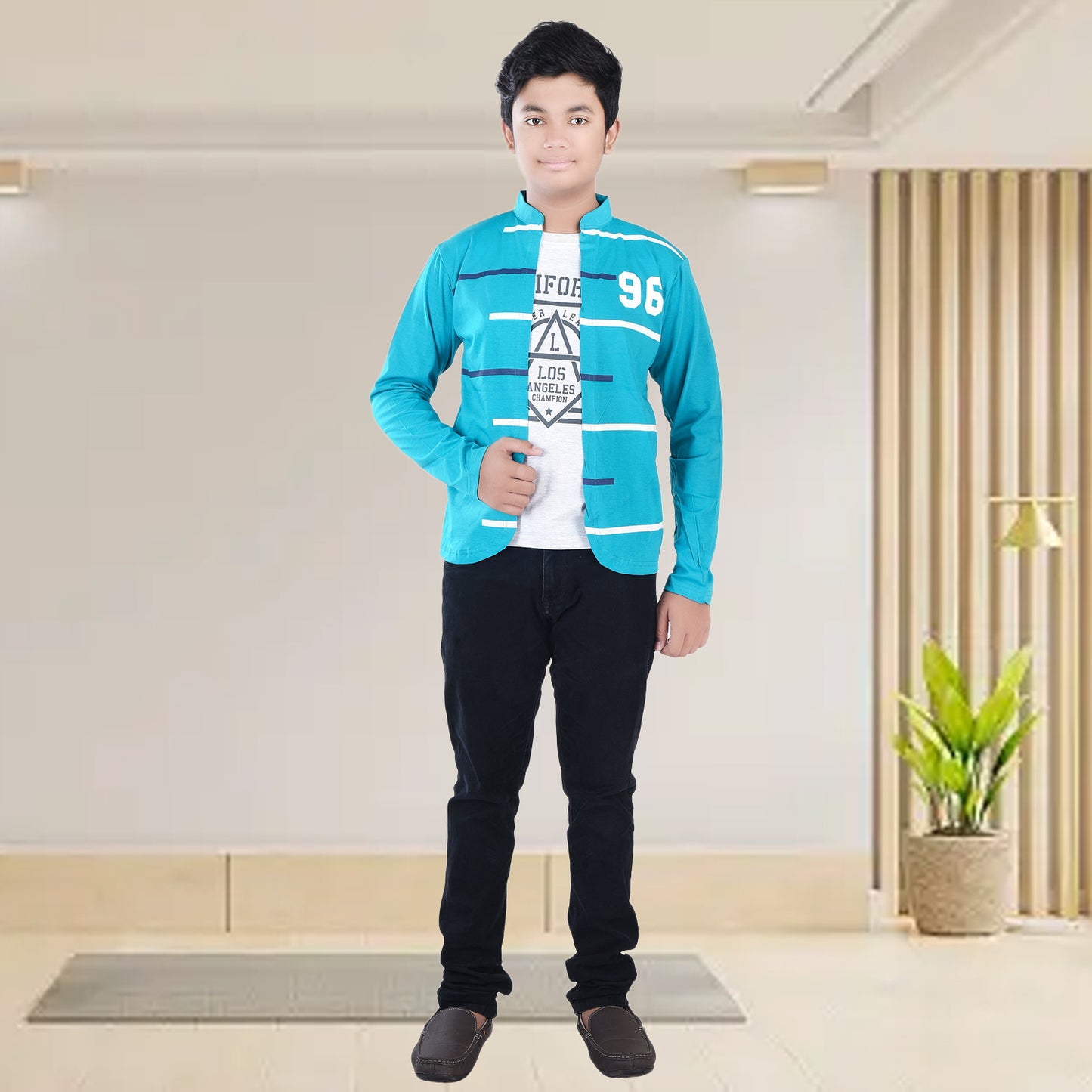 Green /Printed Full Sleeves Pure Cotton Boys T-shirt Attached with Shrug image 5