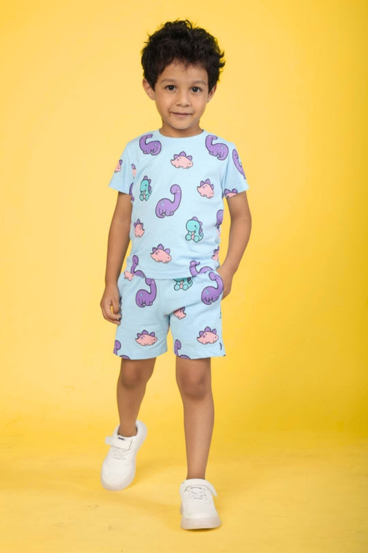 Sky Blue Pure Cotton Printed Co-ord Set for Boys