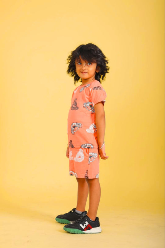 Pure Cotton Orange Printed Co-ord Set for Boys
