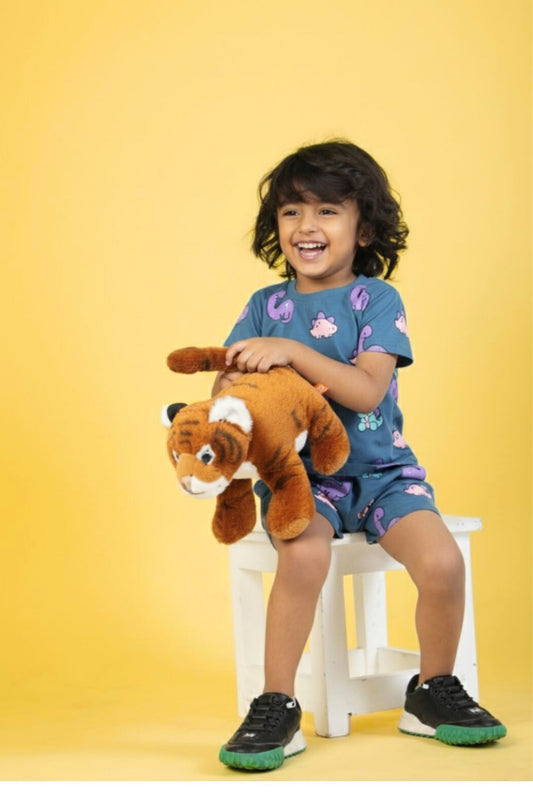 Airforce Blue Pure Cotton Printed Co-ord Set for Boys