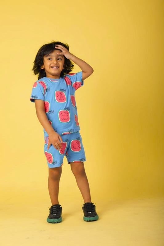 Royal Blue Pure Cotton Printed Co-ord Set for Boys