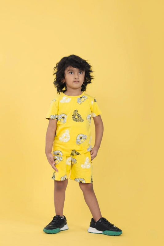 Yellow Pure Cotton Printed Co-ord Set for Boys