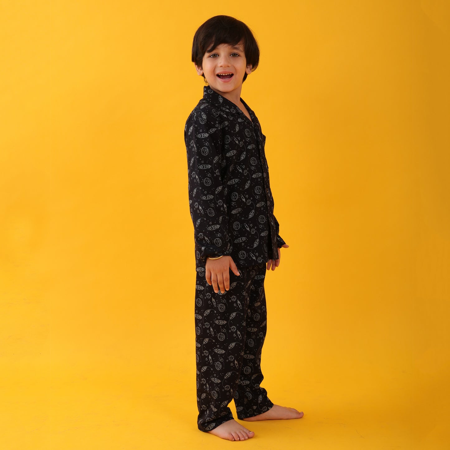 Hosiery Navy / Dark Galaxy Printed Full Sleeves Cotton kids Night Suit Set image 2