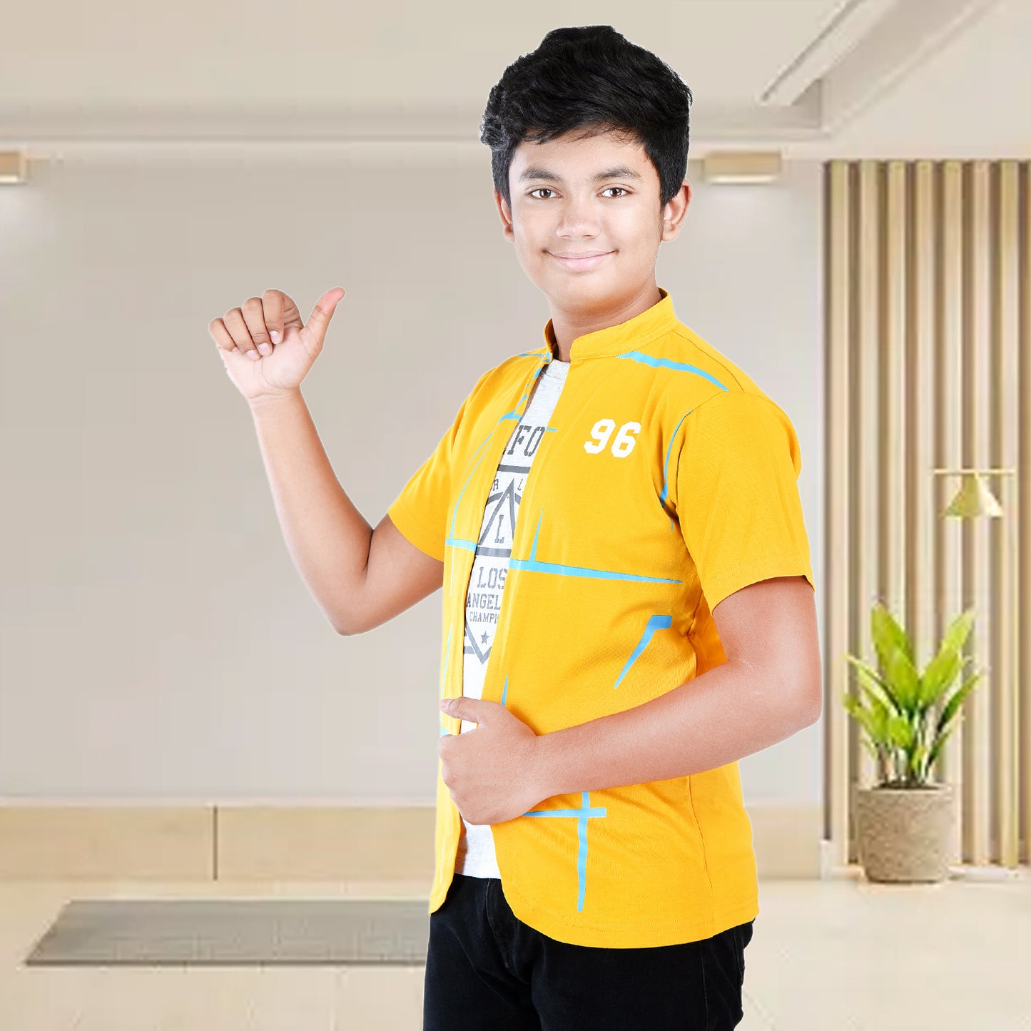 Mustard /Printed Half Sleeves Pure Cotton Boys T-shirt Attached with Shrug image 3
