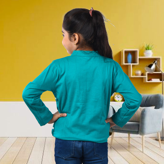 Rama Green /Printed Full Sleeves Pure Cotton Girls T-shirt Attached with Shrug image 1