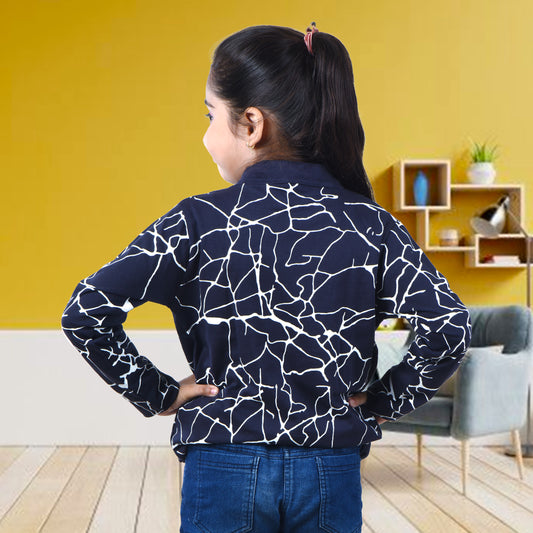 Navy Blue /Printed Full Sleeves Pure Cotton Girls T-shirt Attached with Shrug image 1