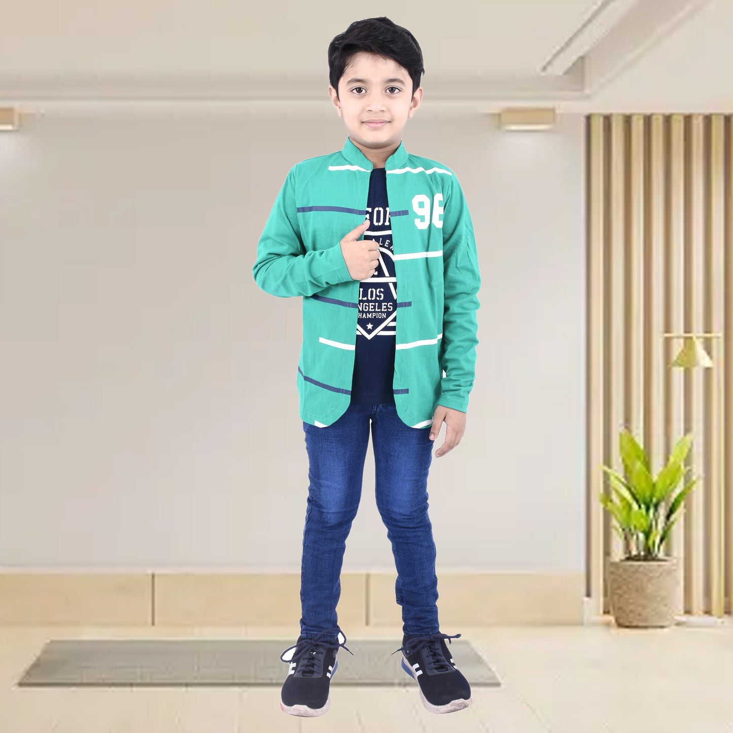 Rama Green /Printed Full Sleeves Pure Cotton Boys T-shirt Attached with Shrug image 5