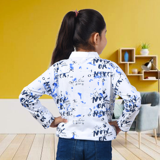 White /Printed Full Sleeves Pure Cotton Girls T-shirt Attached with Shrug image 1