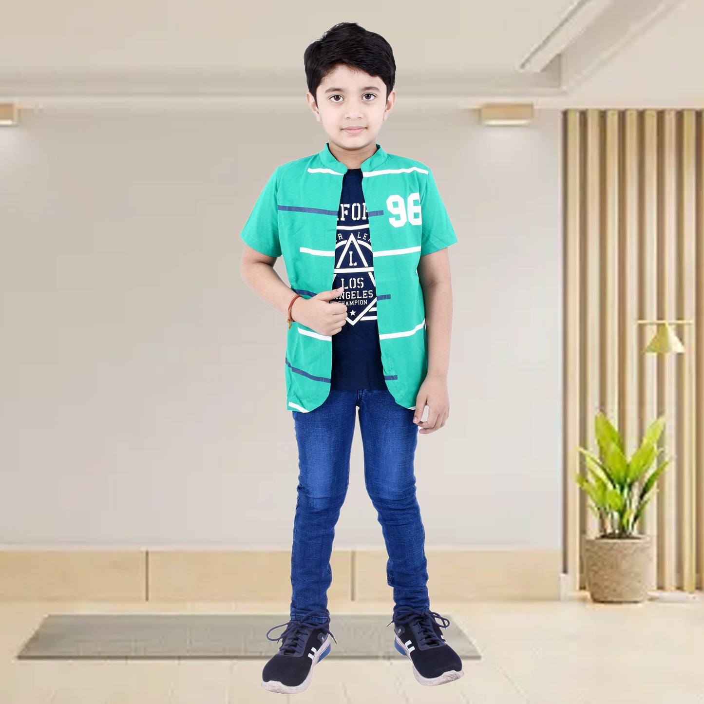 Rama Green /Printed Half Sleeves Pure Cotton Boys T-shirt Attached with Shrug image 5