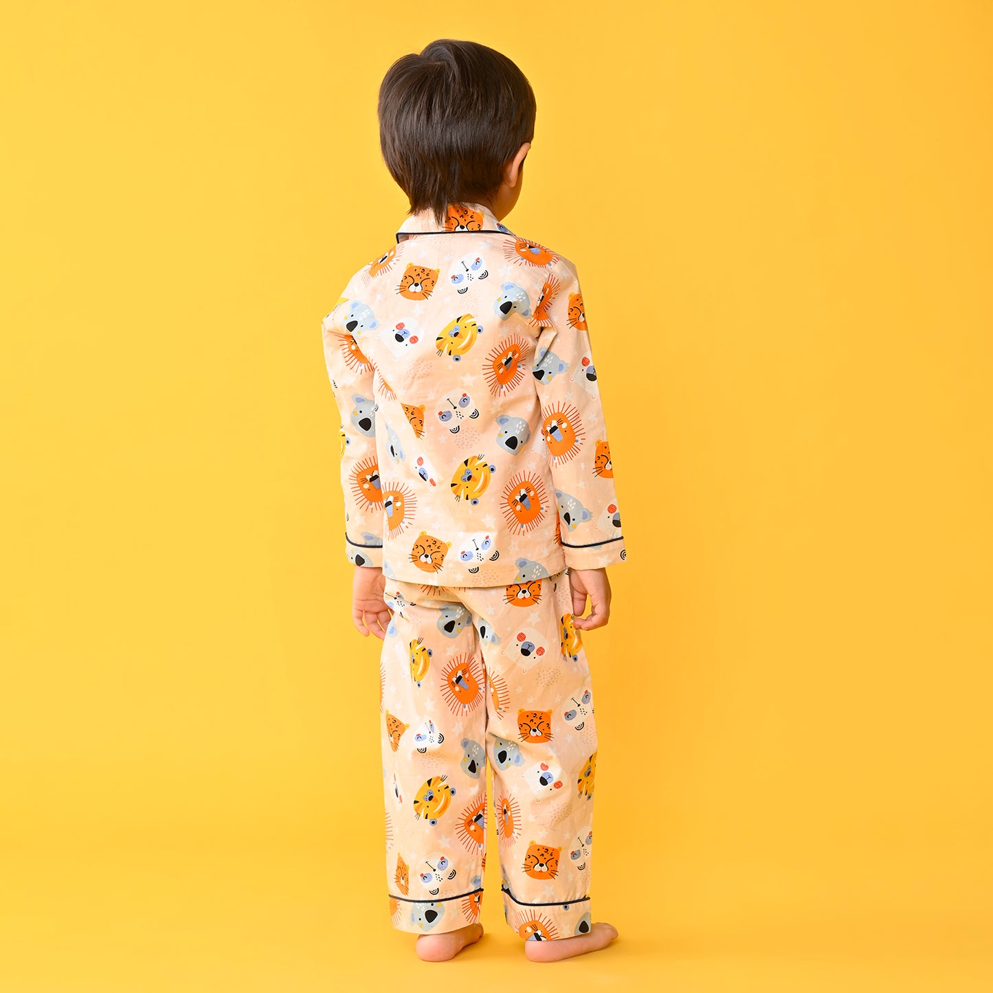 Peach Orange / Lion Printed Full Sleeves Cotton Kids Night Suit image 5