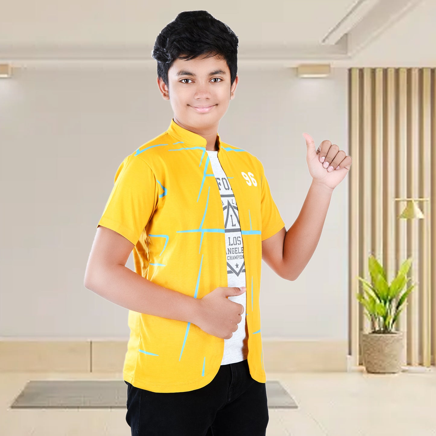 Mustard /Printed Half Sleeves Pure Cotton Boys T-shirt Attached with Shrug image 2