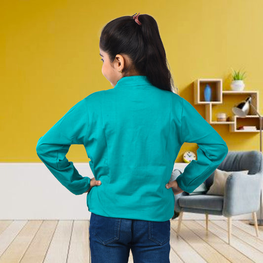 Green /Printed Full Sleeves Pure Cotton Girls T-shirt Attached with Shrug image 1