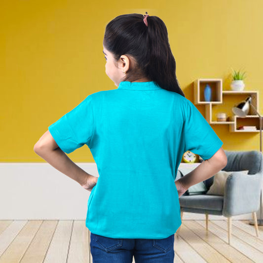 Rama Green /Printed Half Sleeves Pure Cotton Girls T-shirt Attached with Shrug image 1