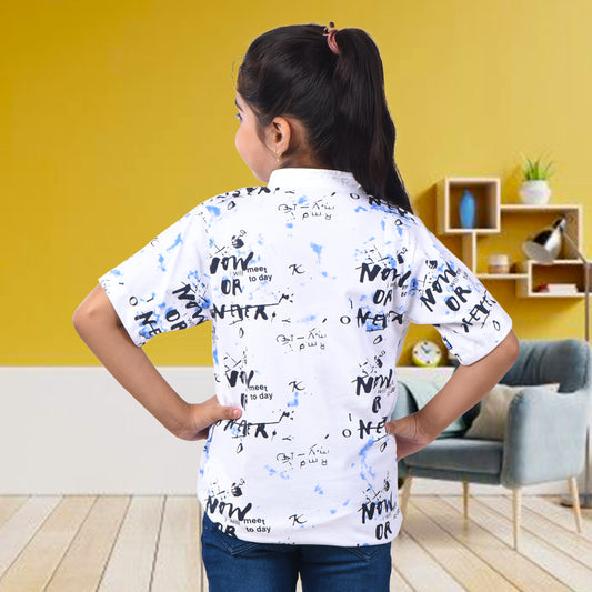 White /Printed Half Sleeves Pure Cotton Girls T-shirt Attached with Shrug image 1