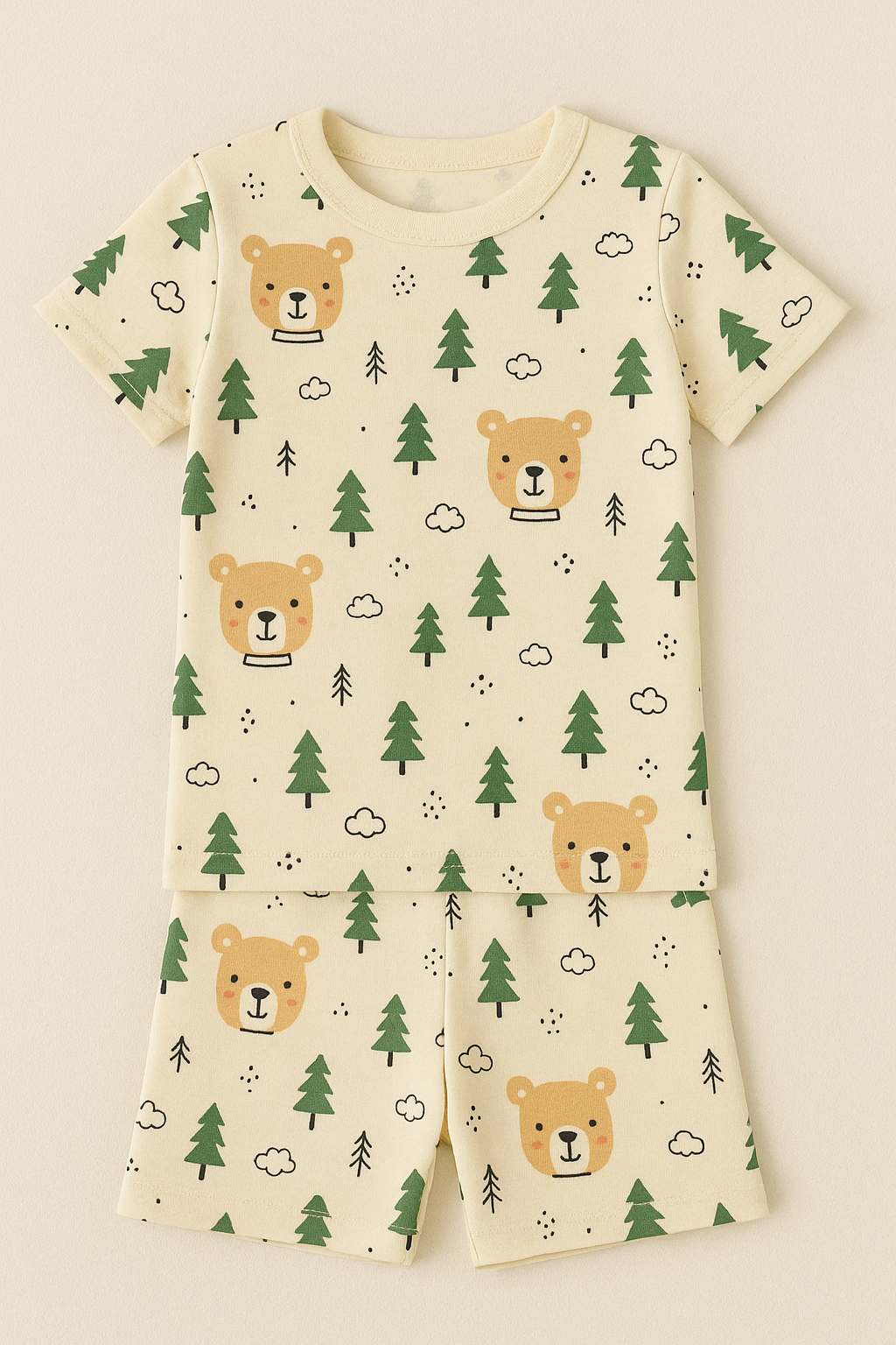 Beige 100% Cotton Printed Half Sleeves Co-ord Set for Boys