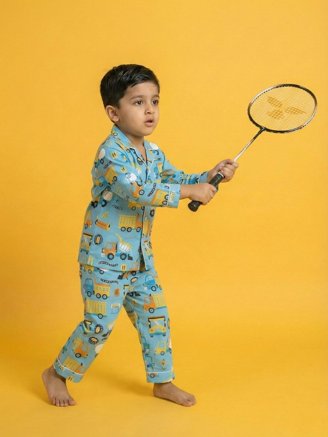 Blue Graphic Printed Full Sleeves Nightsuit for Boys