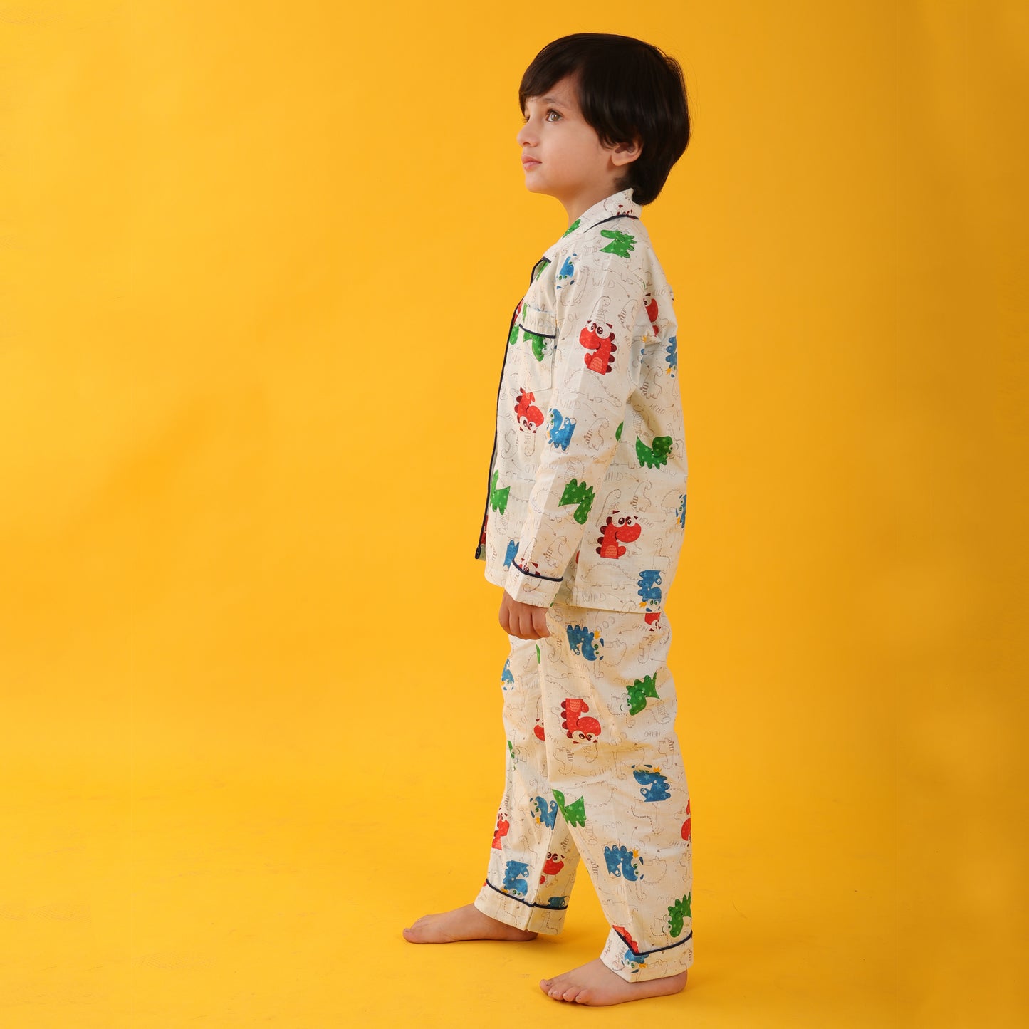 Textile White / Dragons Printed Full Sleeves Cotton kids Night Suit Set image 3