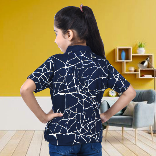 Navy Blue /Printed Half Sleeves Pure Cotton Girls T-shirt Attached with Shrug image 1