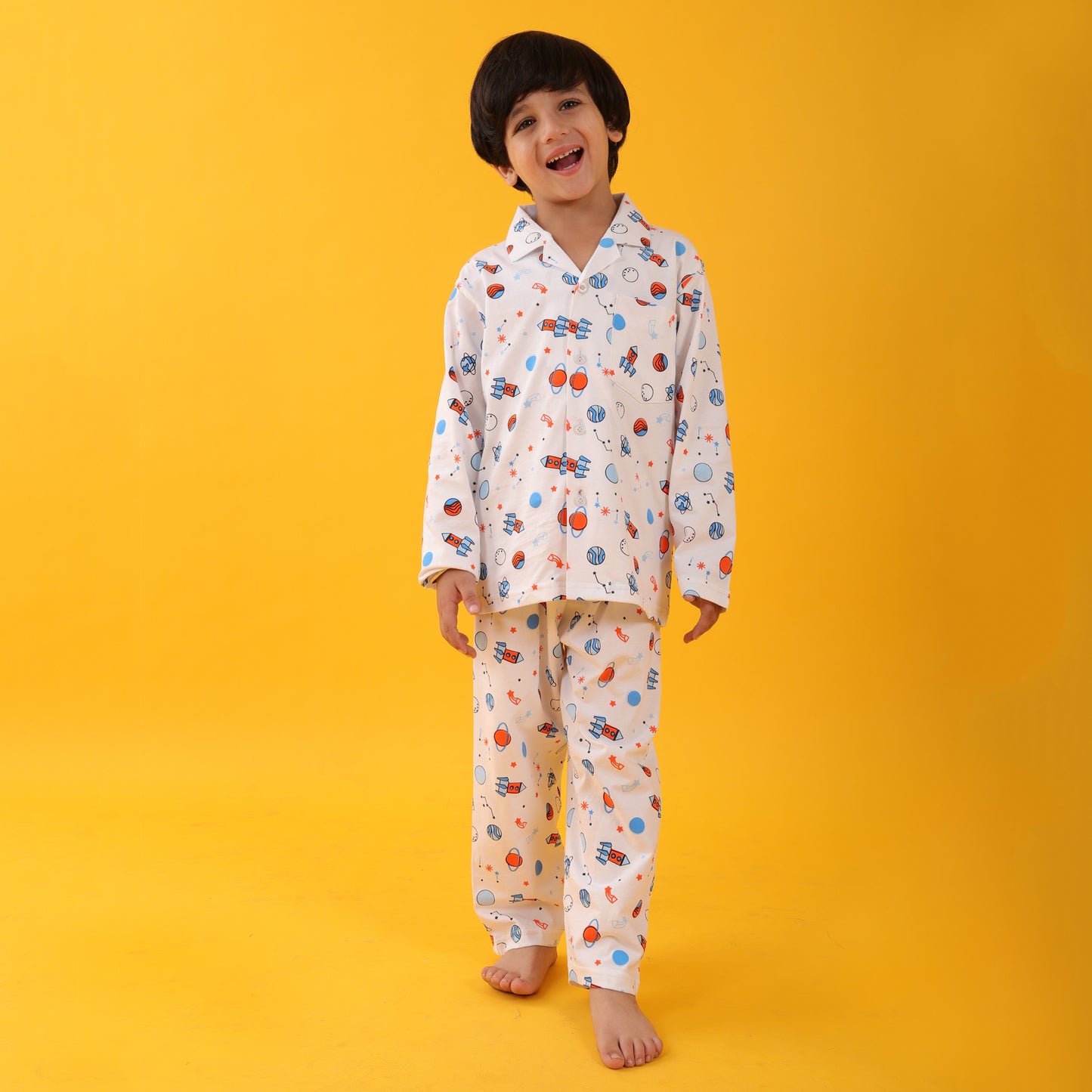 Hosiery White / Rocket Printed Full Sleeves Cotton kids Night Suit Set image 0