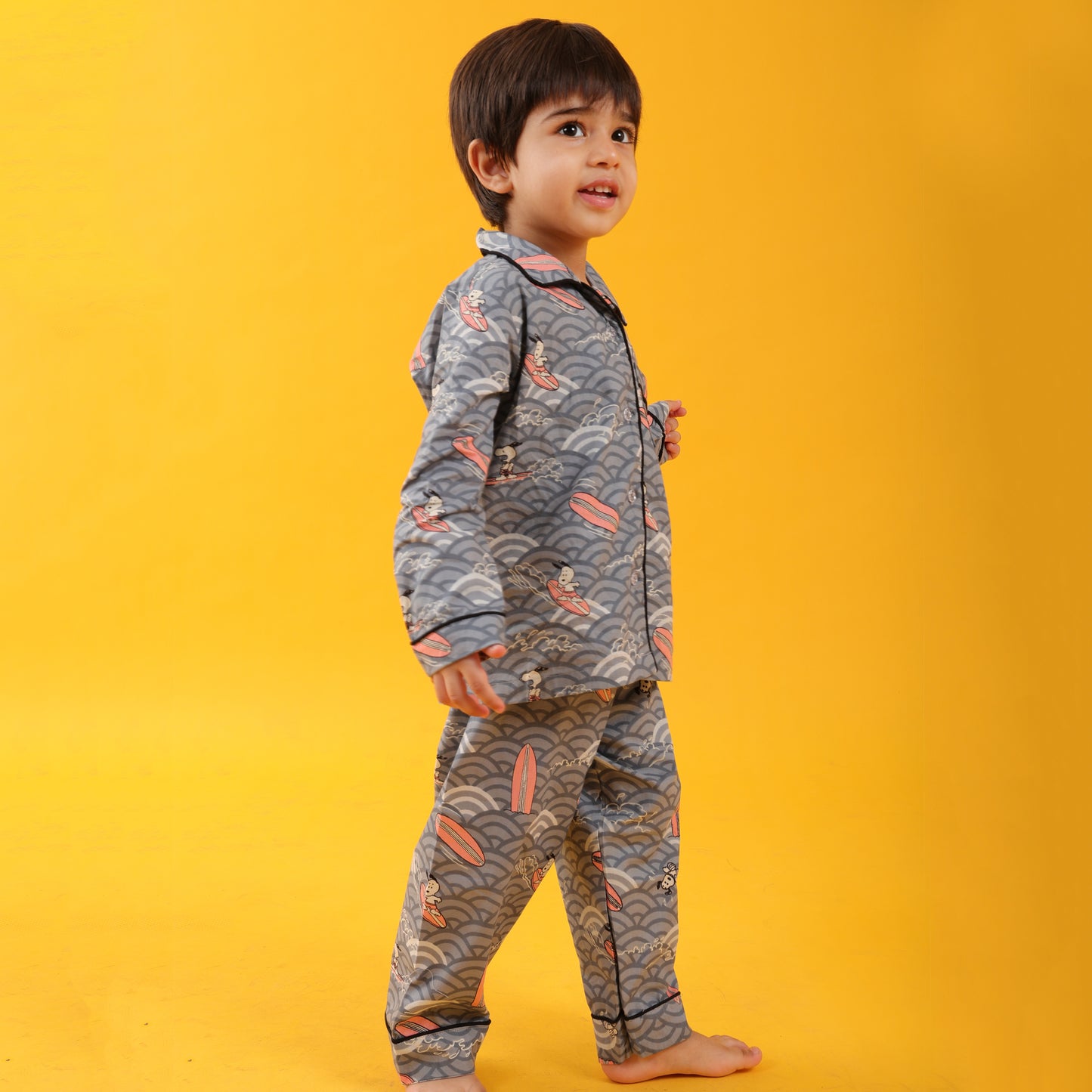 Textile Grey / Ice Skating Printed Full Sleeves Cotton kids Night Suit Set image 2