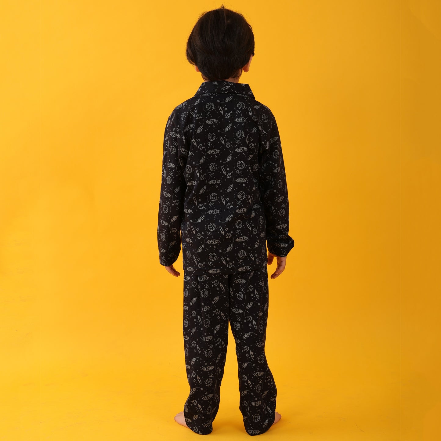Hosiery Navy / Dark Galaxy Printed Full Sleeves Cotton kids Night Suit Set image 1