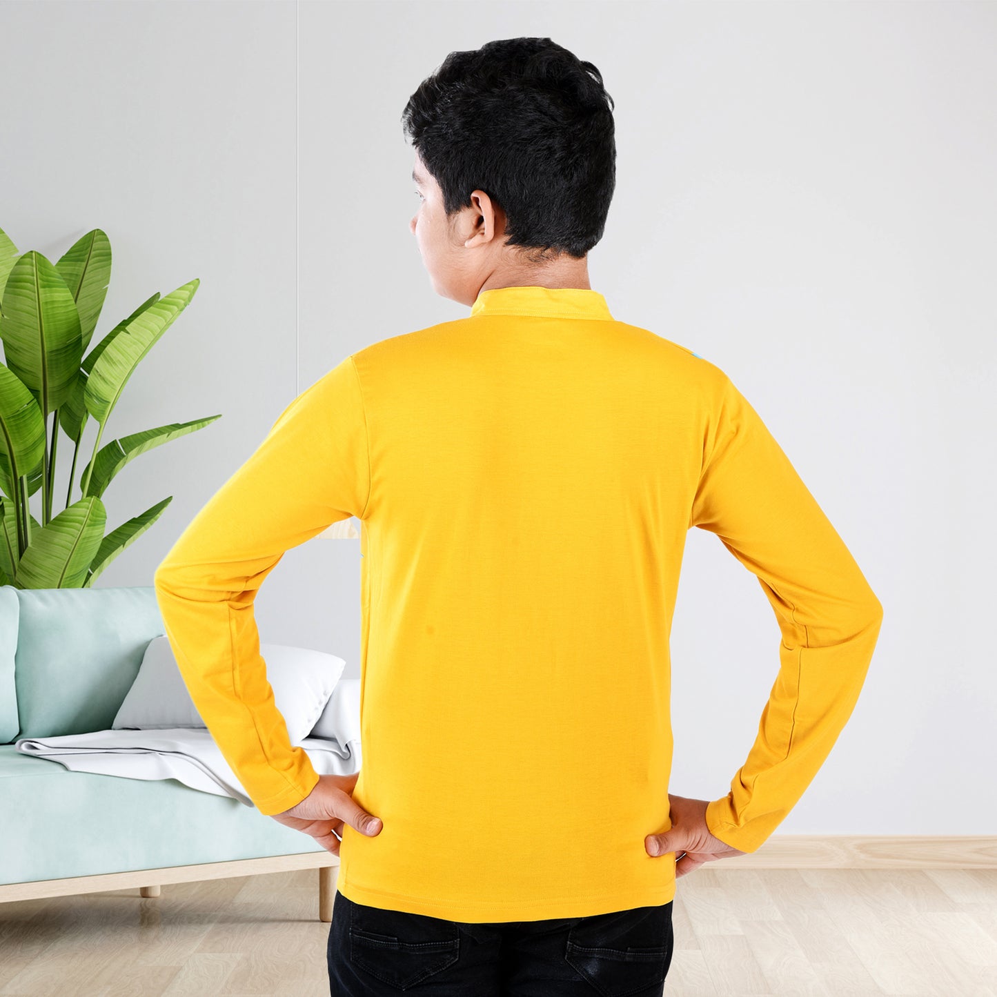 Mustard/Printed Full Sleeves Pure Cotton Boys T-shirt Attached with Shrug image 4