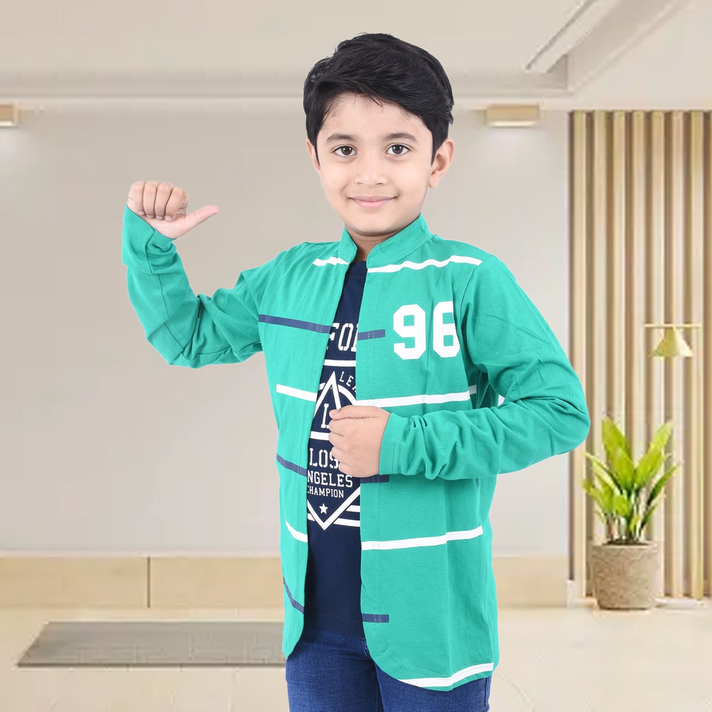 Rama Green /Printed Full Sleeves Pure Cotton Boys T-shirt Attached with Shrug image 4