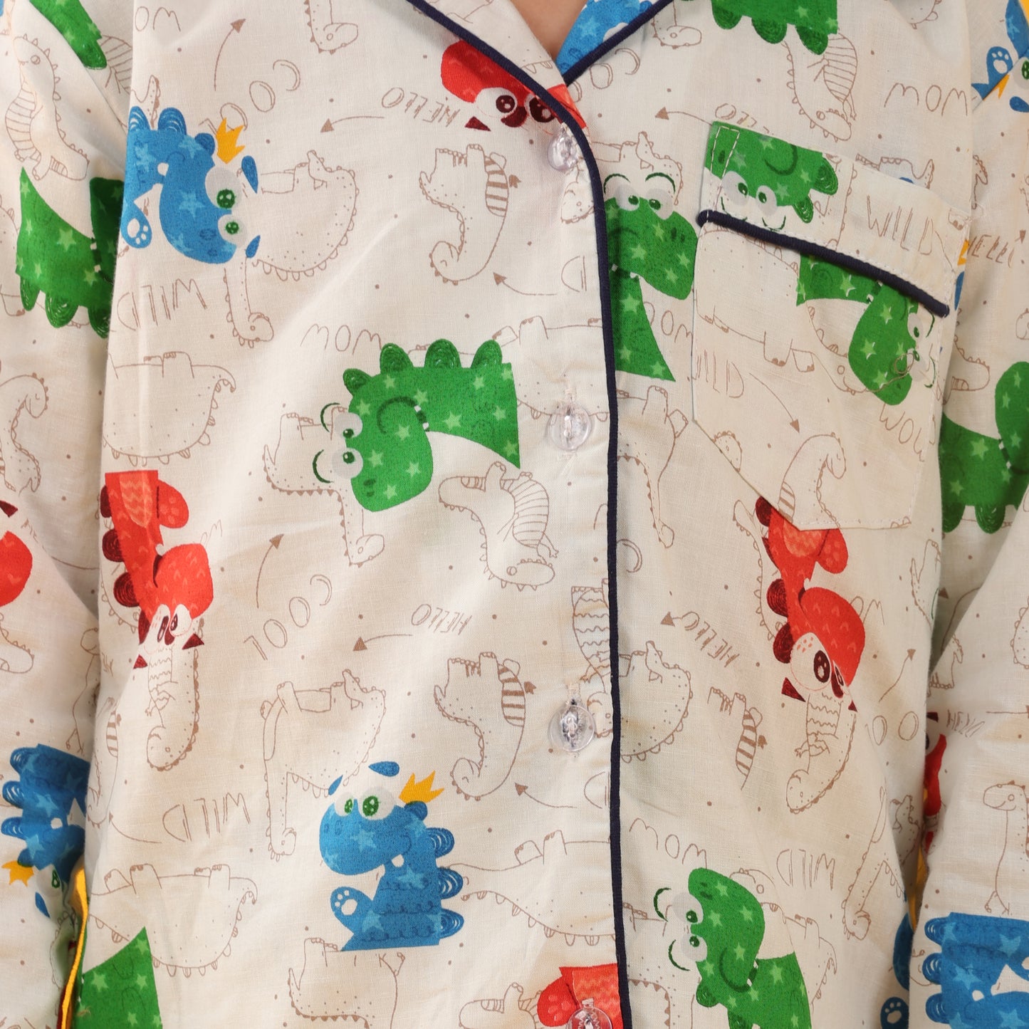 Textile White / Dragons Printed Full Sleeves Cotton kids Night Suit Set image 7