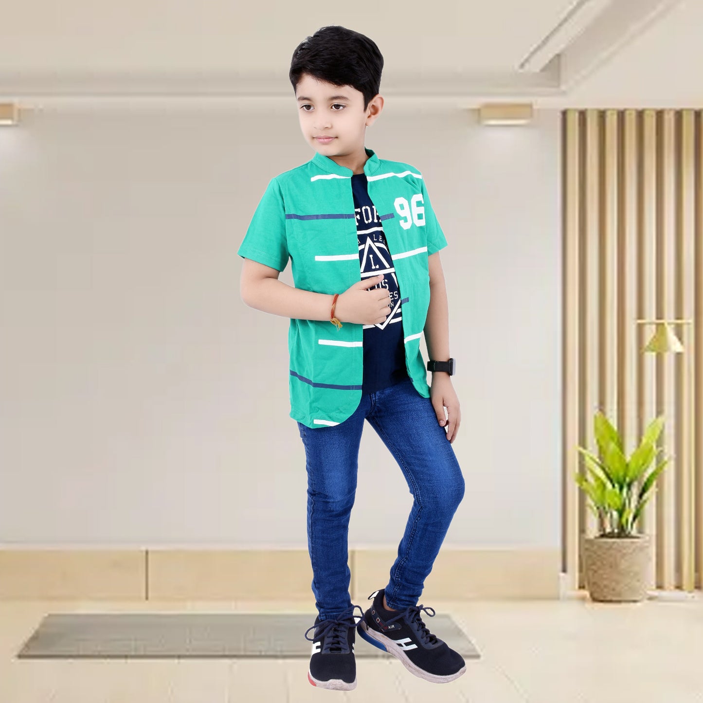 Rama Green /Printed Half Sleeves Pure Cotton Boys T-shirt Attached with Shrug image 4