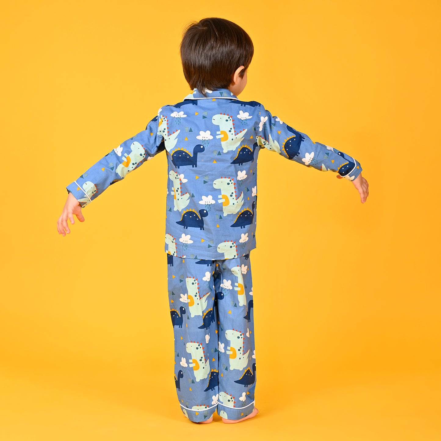 Horizan Blue / Dinosaur Printed Full Sleeves Cotton Kids Night Suit image 4