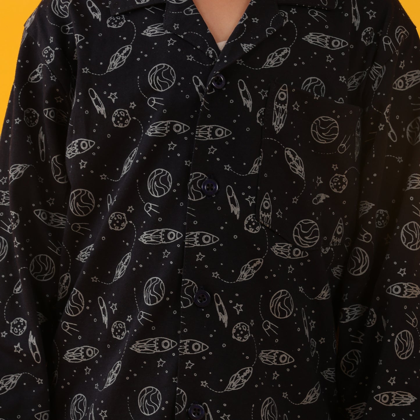 Hosiery Navy / Dark Galaxy Printed Full Sleeves Cotton kids Night Suit Set image 6