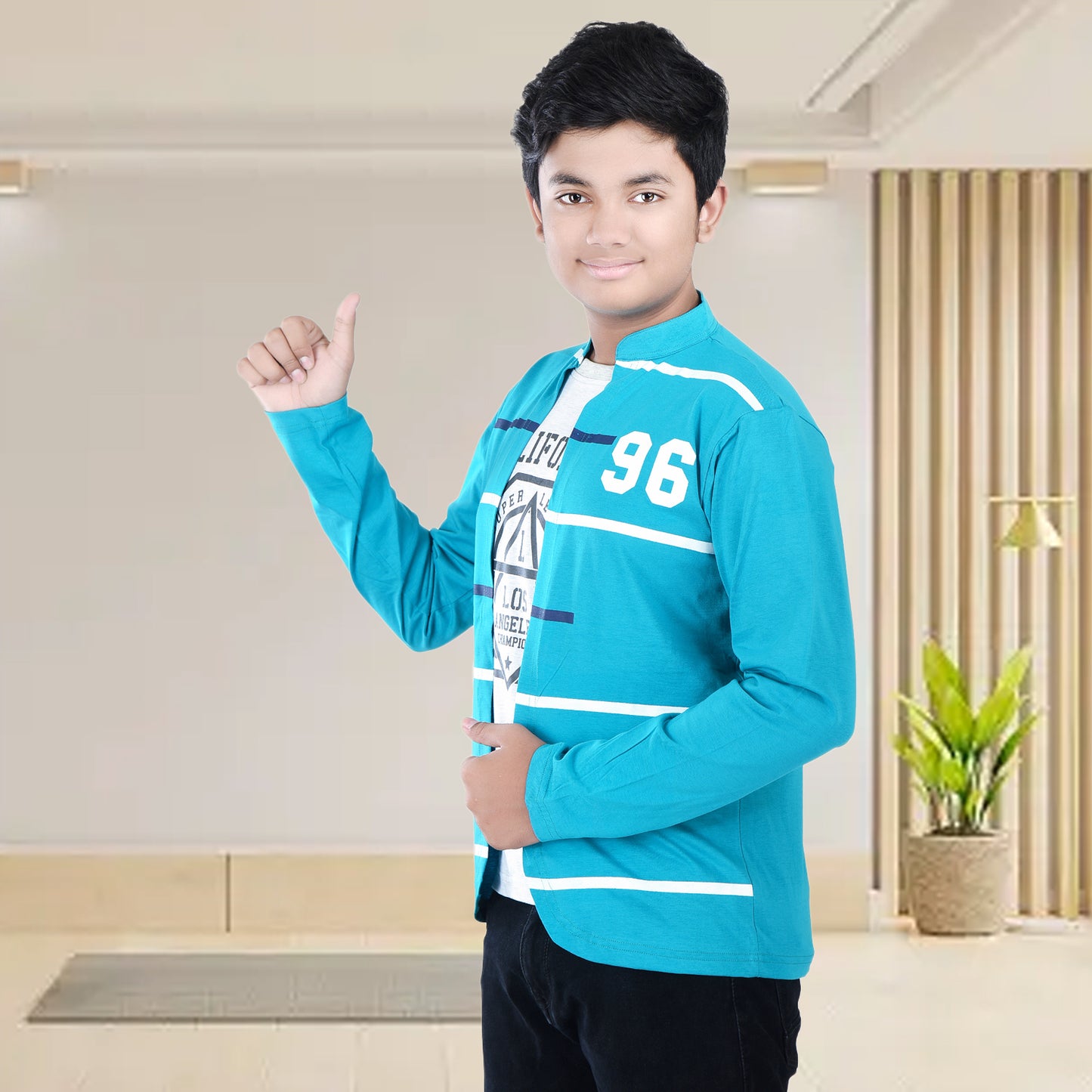 Green /Printed Full Sleeves Pure Cotton Boys T-shirt Attached with Shrug image 3