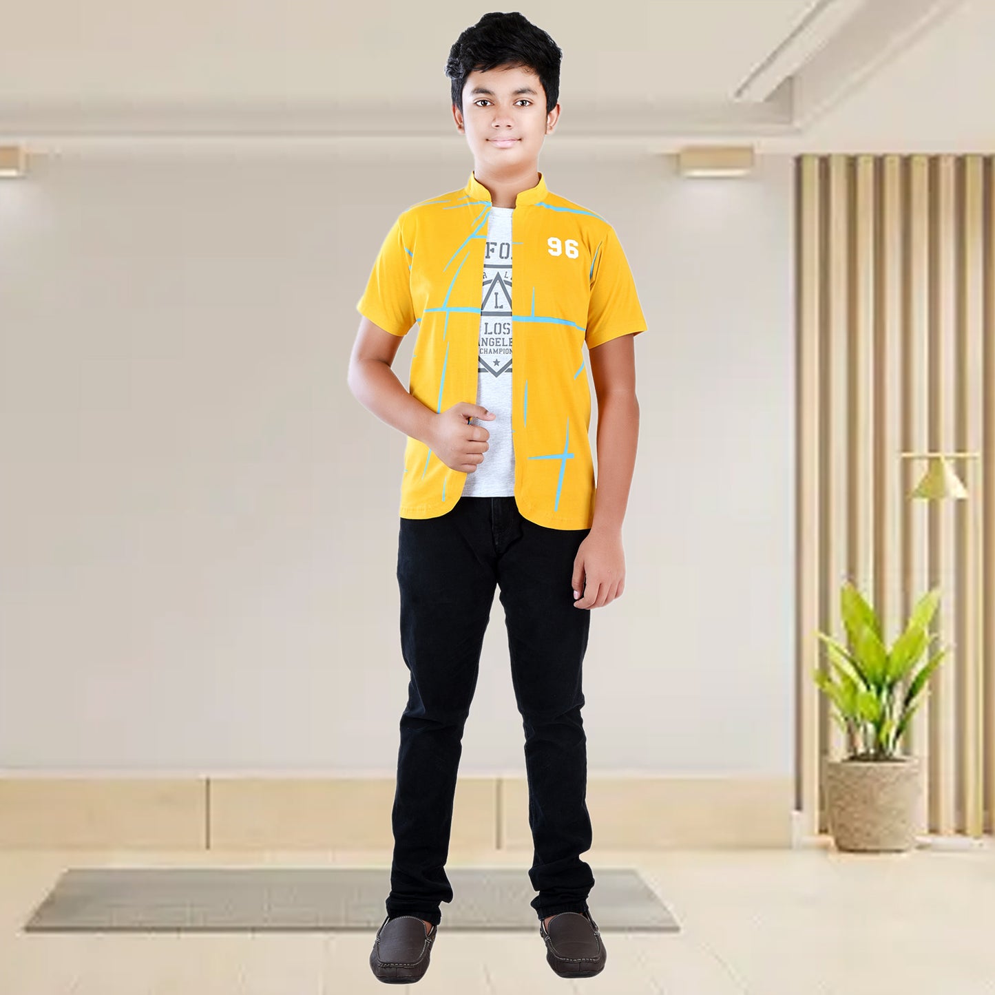 Mustard /Printed Half Sleeves Pure Cotton Boys T-shirt Attached with Shrug image 5