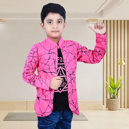 Pink /Printed Full Sleeves Pure Cotton Boys T-shirt Attached with Shrug image 2