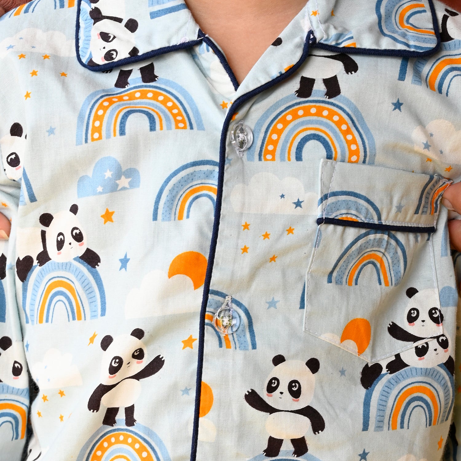 Grey / Panda Printed Full Sleeves Cotton Kids Night Suit image 4