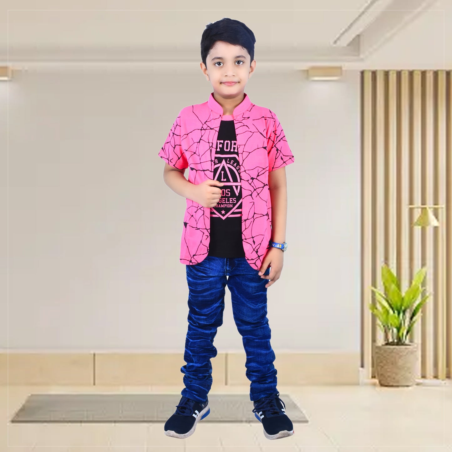 Pink /Printed Half Sleeves Pure Cotton Boys T-shirt Attached with Shrug image 4