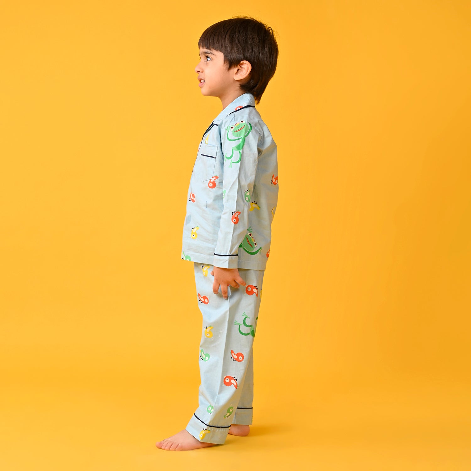Sky Blue / Bird Printed Full Sleeves Cotton Kids Night Suit image 3