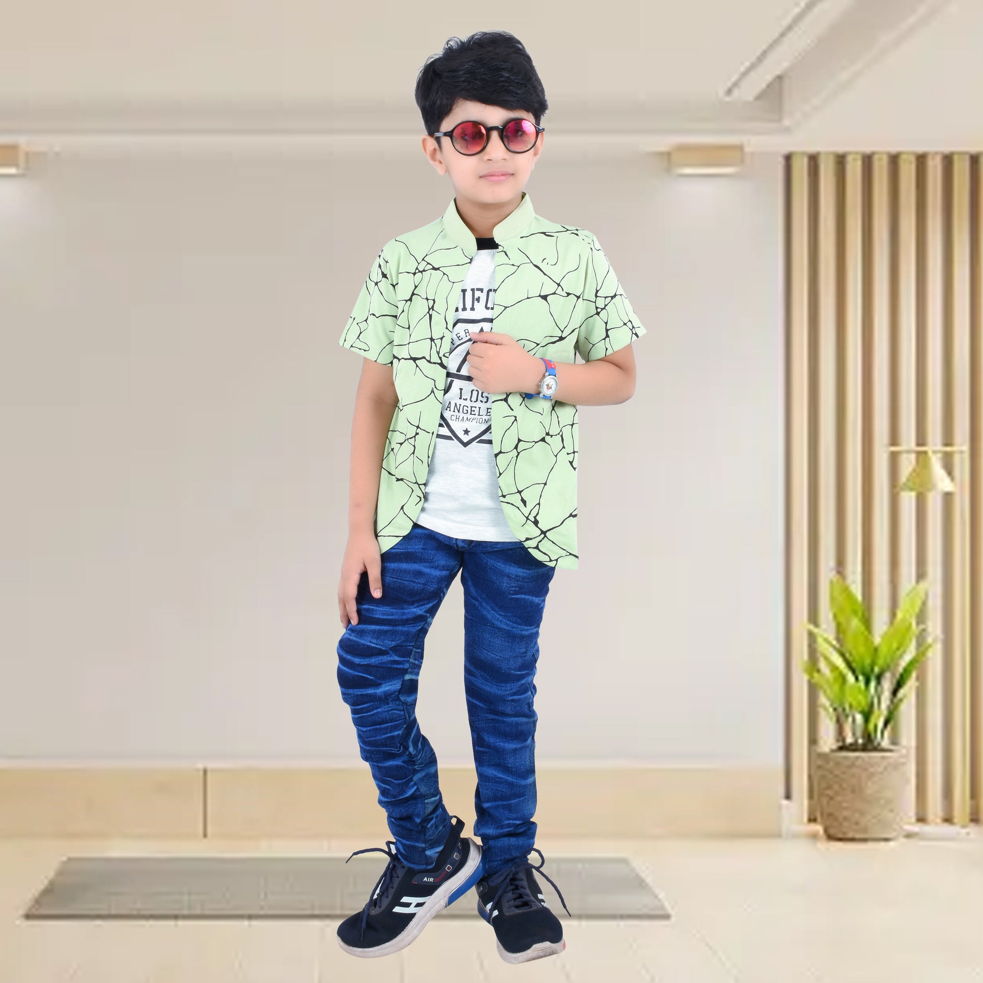 Pista Green /Printed Half Sleeves Pure Cotton Boys T-shirt Attached with Shrug image 5