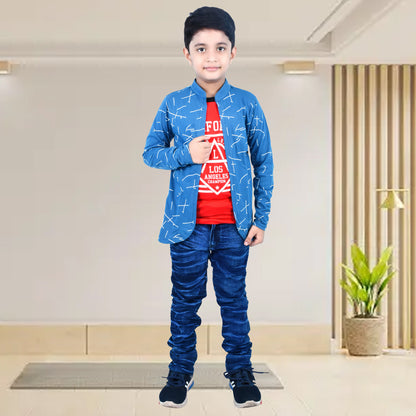 Blue /Airforce Printed Full Sleeves Pure Cotton Boys T-shirt Attached with Shrug image 4