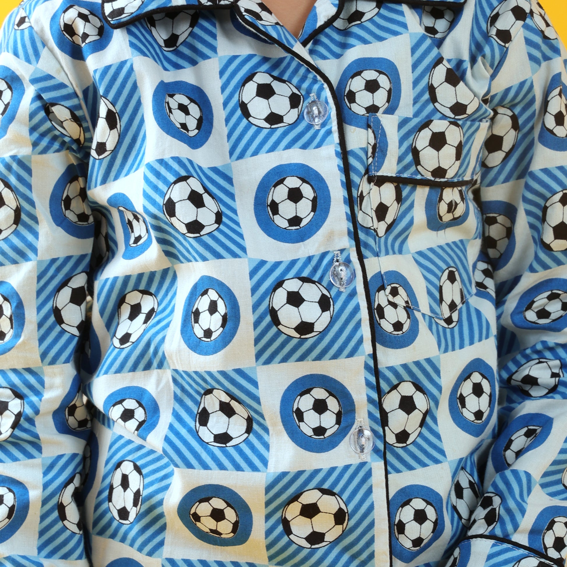 Textile Blue / Soccer Printed Full Sleeves Cotton Kids Night Suit Set image 7