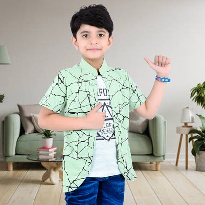 Pista Green /Printed Half Sleeves Pure Cotton Boys T-shirt Attached with Shrug image 1