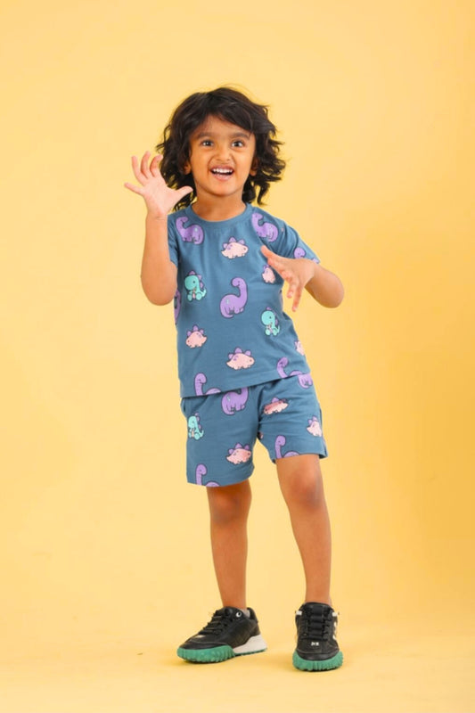 Airforce Blue Pure Cotton Printed Co-ord Set for Boys