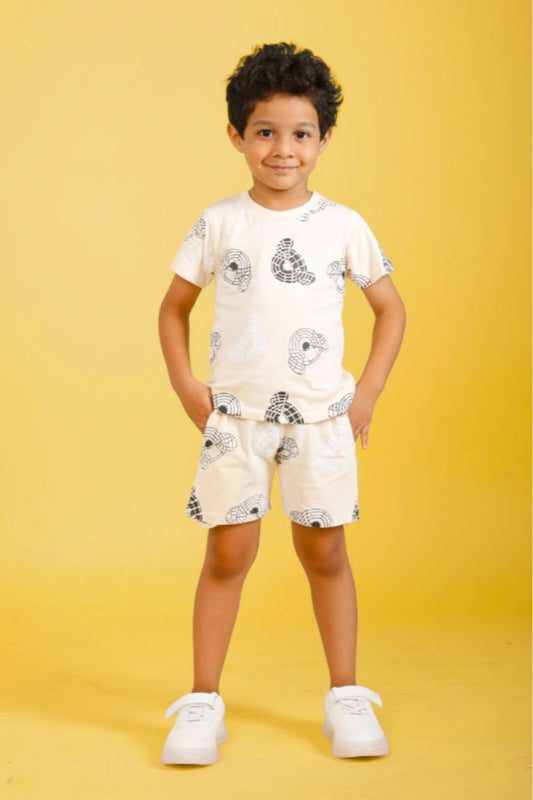Cream Pure Cotton Printed Co-ord Set for Boys
